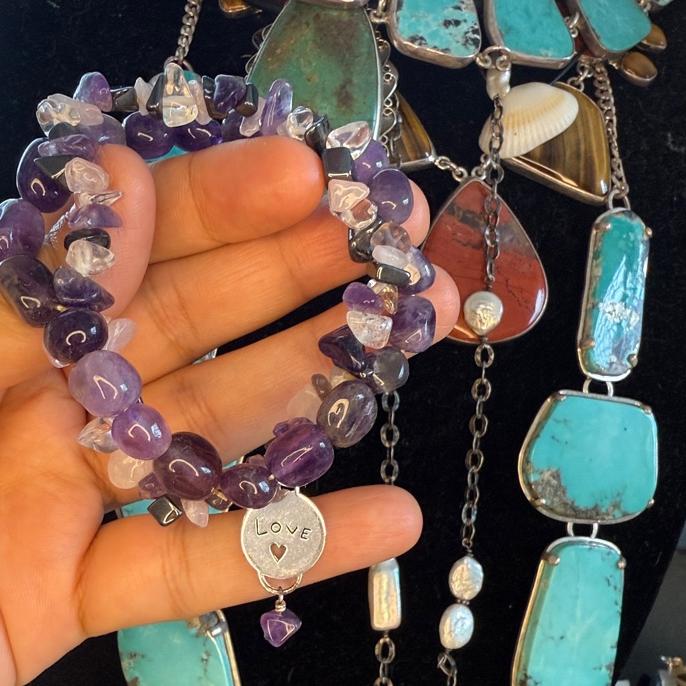 Amathyst And Sterling Stretchy Bracelet
